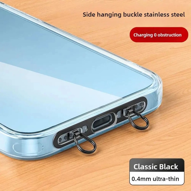 UltraThin Stainless Steel Phone Lanyard Patch Tab Double Buckle AntiLost Tether Gasket 0