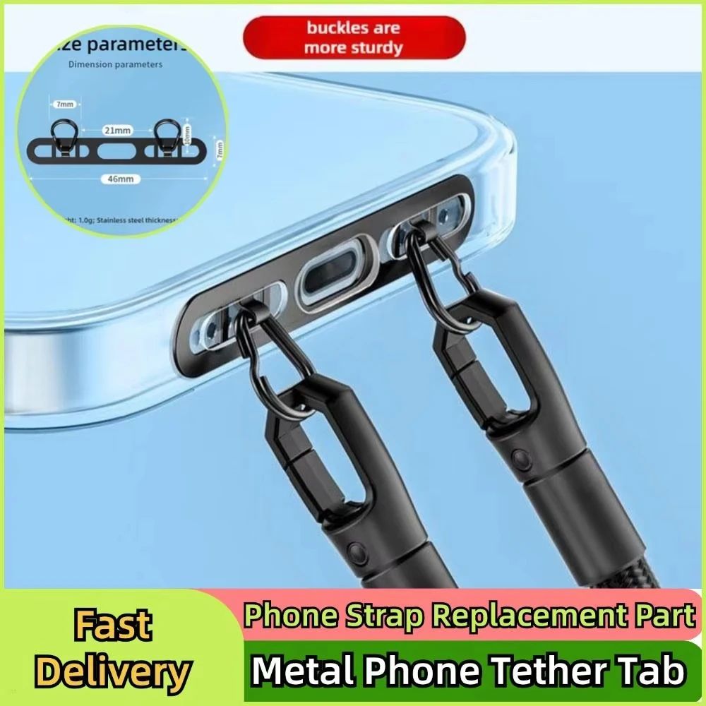 UltraThin Stainless Steel Phone Lanyard Patch Tab Double Buckle AntiLost Tether Gasket 1