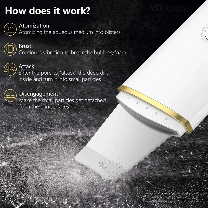 Ultrasonic Skin Scrubber Face Spatula Blackhead Remover Deep Pore Cleanser Lifting Tool 3