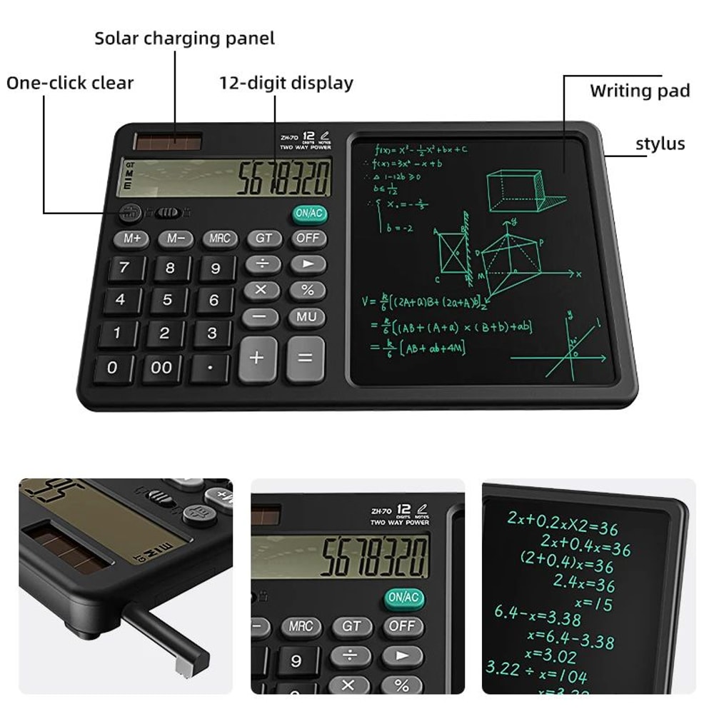 Foldable Calculator Writing Tablet 12Digit Foldable Calculator With LCD Doodle Memo Pad Stylus 5