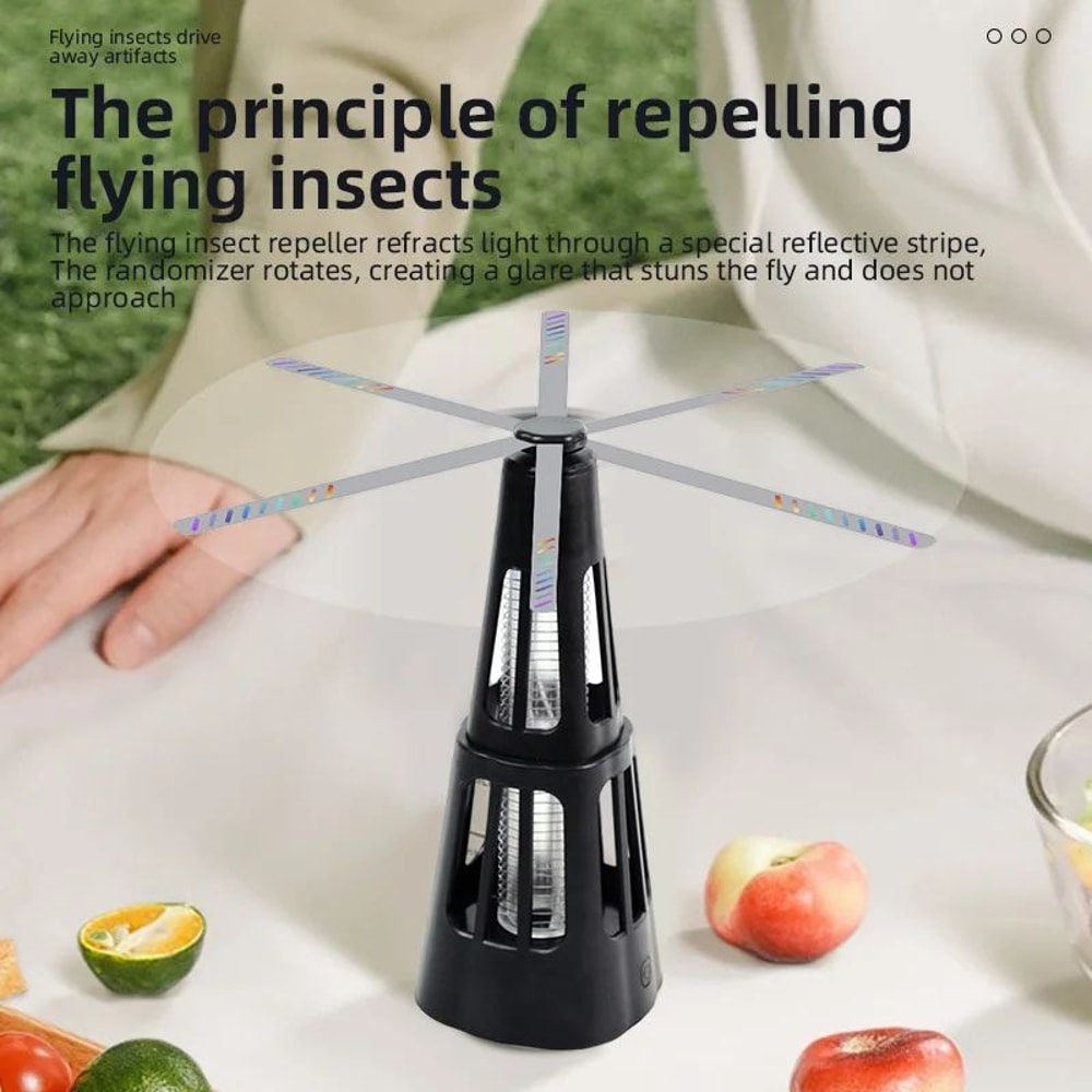 Qualitell 2in1 Fly Repellent Fan Bug Zapper Lamp Portable Food Protector For IndoorOutdoor Tables 3
