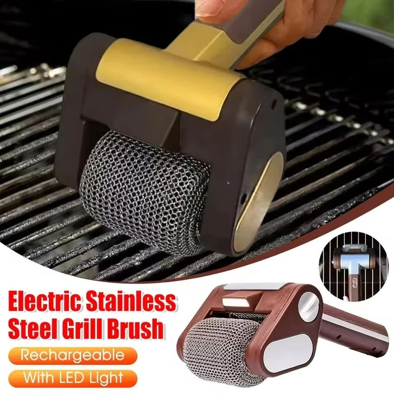 350RPM Cordless Electric Grill Cleaner With Replaceable Stainless Steel Roller Head 1