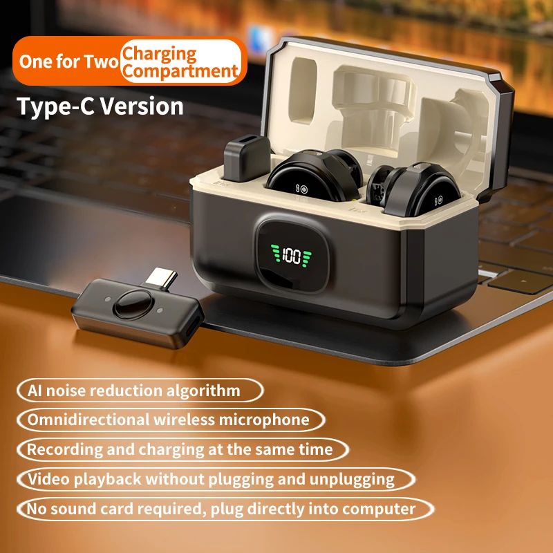 Magnetic Wireless Lavalier Microphone With Noise Reduction Digital Display Charging Case For IPhon 6