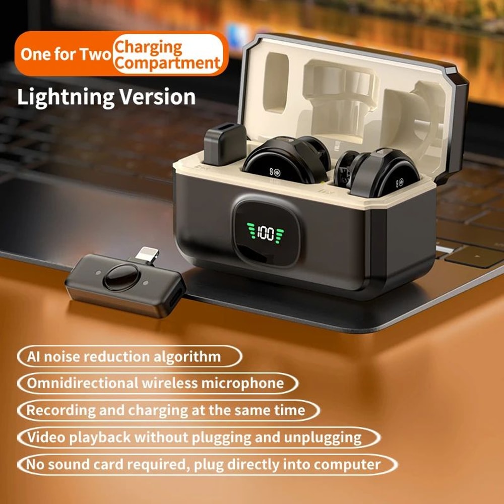 Magnetic Wireless Lavalier Microphone With Noise Reduction Digital Display Charging Case For IPhon 7