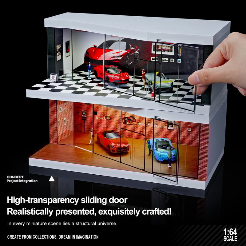 164 Scale Garage Diorama Display Box With LED Lights Miniature Parking Lot Auto Shop Scene For Di 1