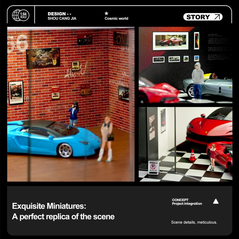 164 Scale Garage Diorama Display Box With LED Lights Miniature Parking Lot Auto Shop Scene For Di 2