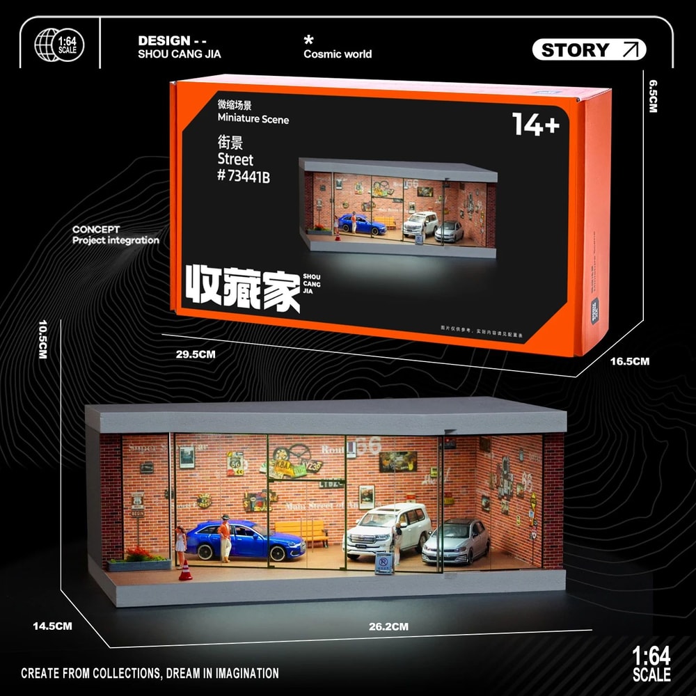 164 Scale Garage Diorama Display Box With LED Lights Miniature Parking Lot Auto Shop Scene For Di 3