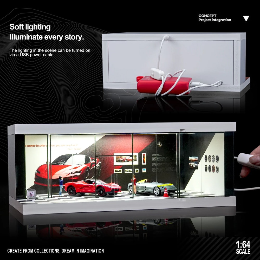 164 Scale Garage Diorama Display Box With LED Lights Miniature Parking Lot Auto Shop Scene For Di 4