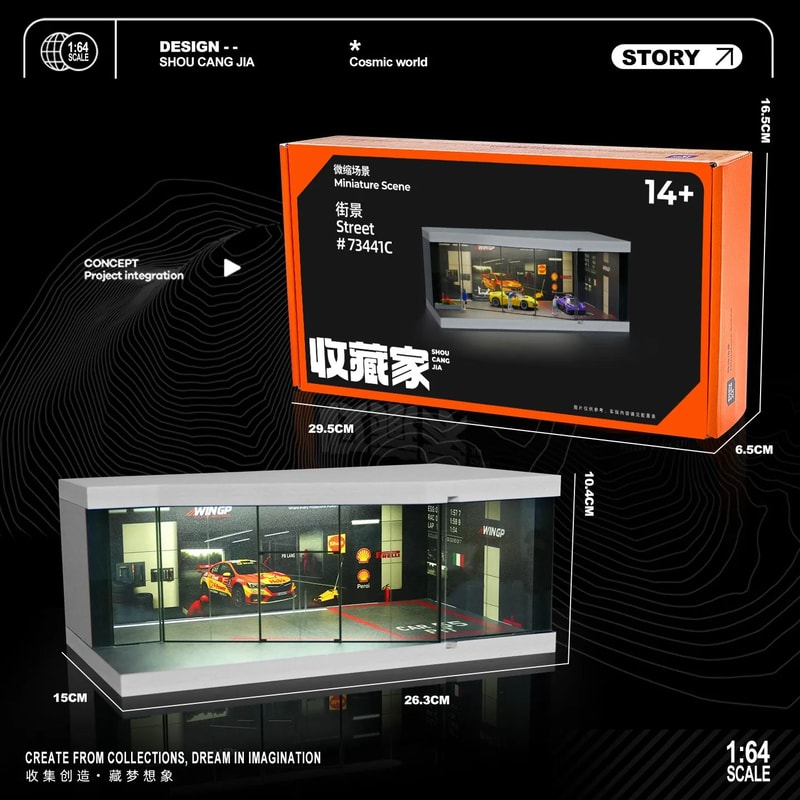 164 Scale Garage Diorama Display Box With LED Lights Miniature Parking Lot Auto Shop Scene For Di 7