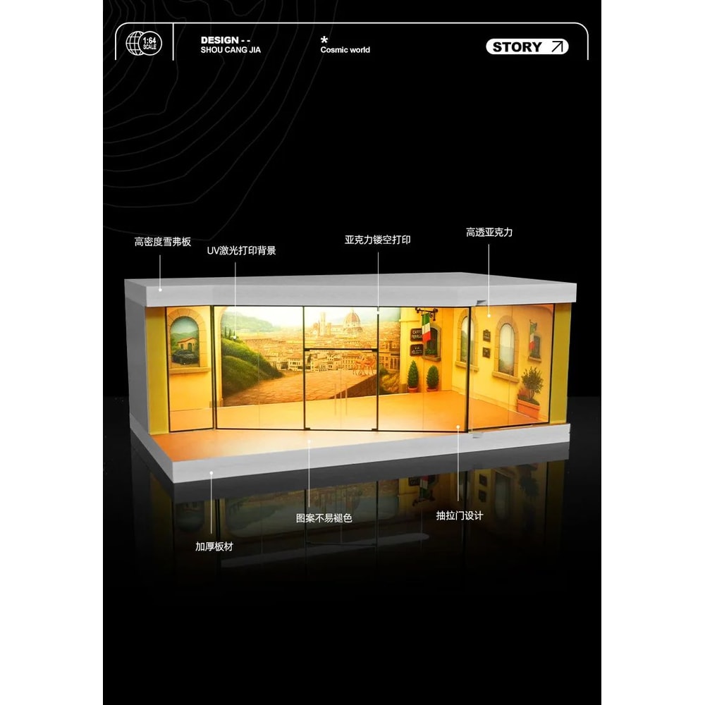 164 Scale Garage Diorama Display Box With LED Lights Miniature Parking Lot Auto Shop Scene For Di 9