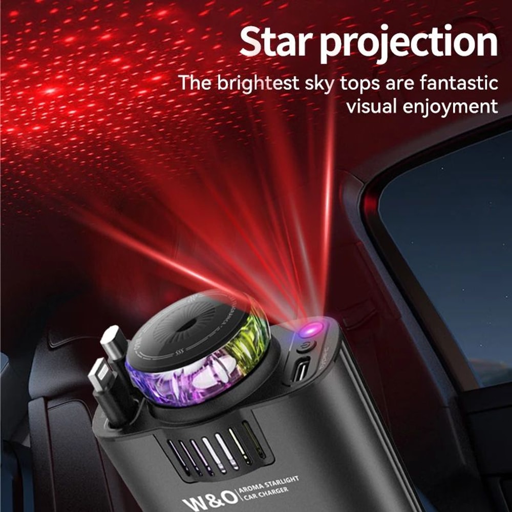 Retractable Car Charger 45W PD Fast Charger With USBC Starlight Roof Glow Aromatherapy 1