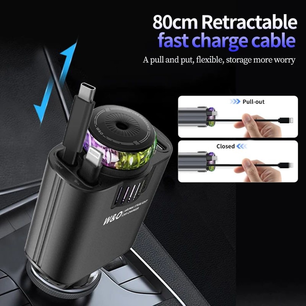 Retractable Car Charger 45W PD Fast Charger With USBC Starlight Roof Glow Aromatherapy 2