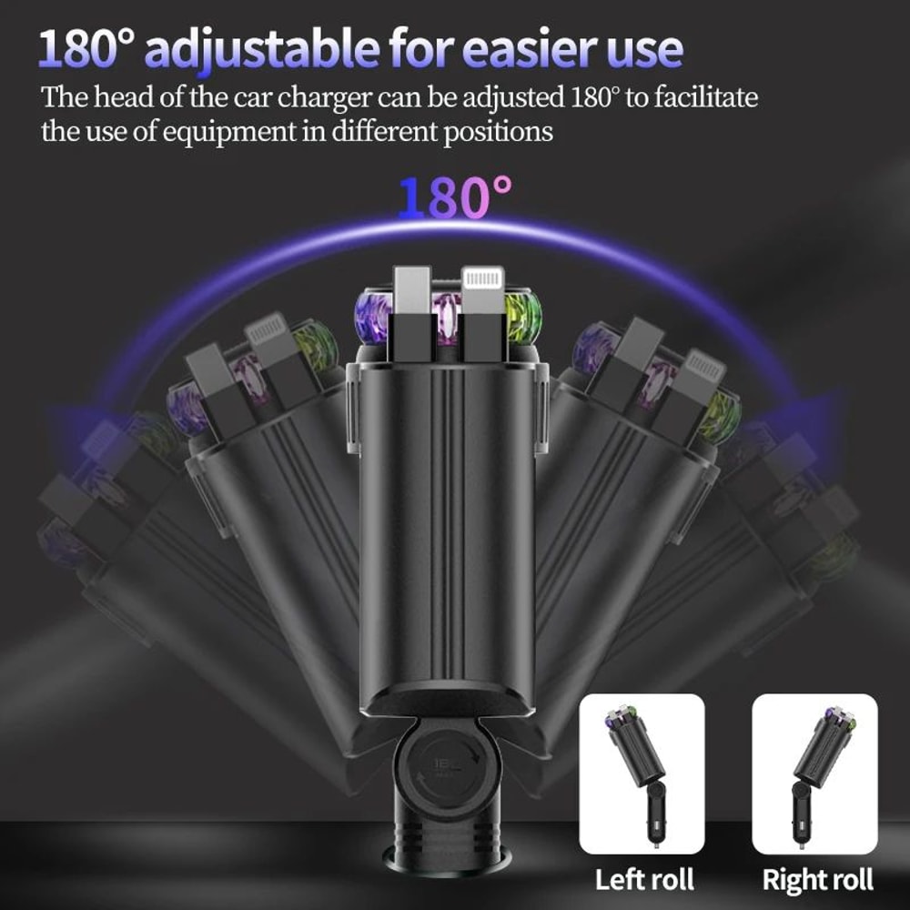 Retractable Car Charger 45W PD Fast Charger With USBC Starlight Roof Glow Aromatherapy 4