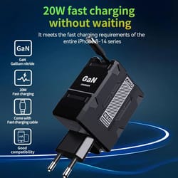 gan 20w usb-c pd fast charger with usb-c to lightning support – compact travel wall adapter (eu/us/uk)