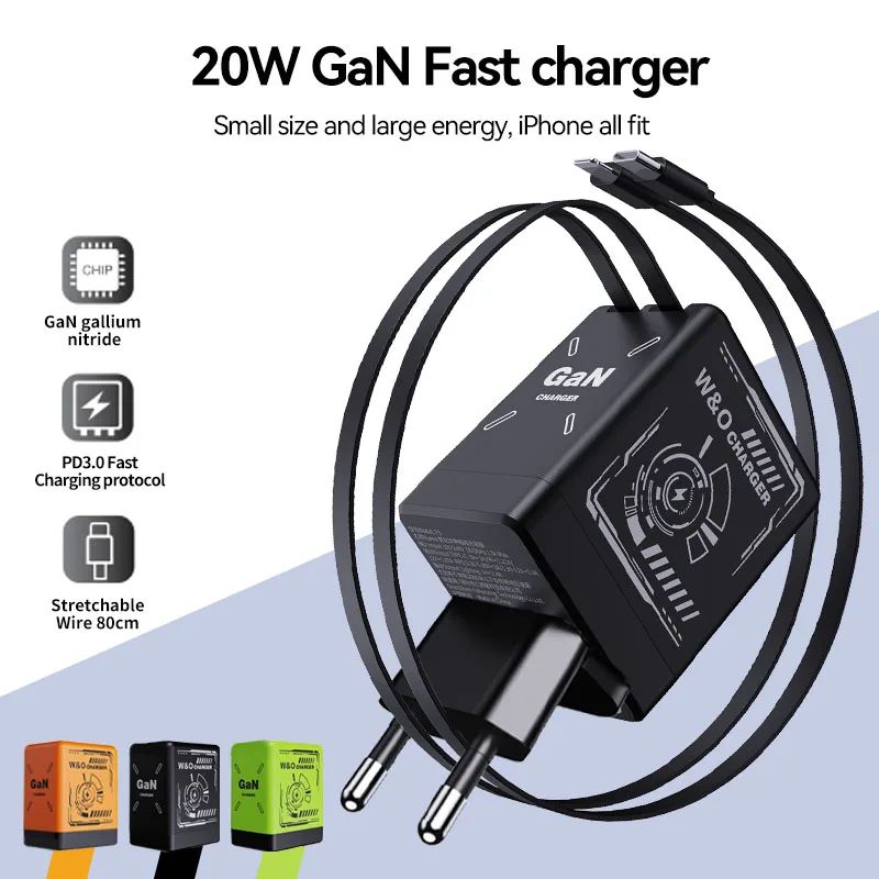 120W GaN Retractable Fast Charger With BuiltIn USBC Lightning Cables Compact MultiDevice Wall Ada 0