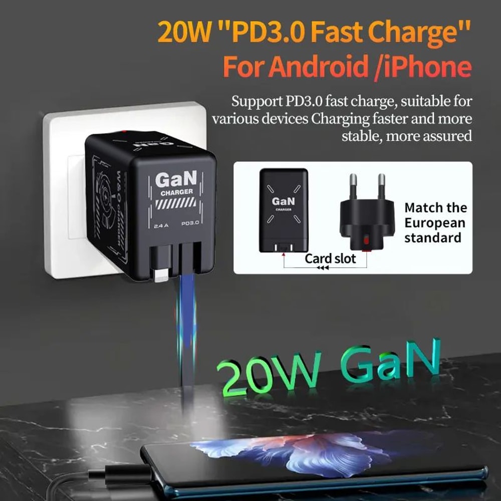 120W GaN Retractable Fast Charger With BuiltIn USBC Lightning Cables Compact MultiDevice Wall Ada 5