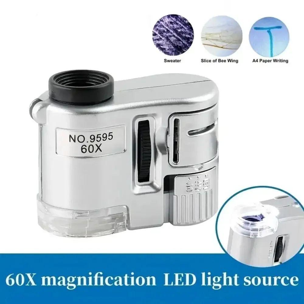 60X Pocket Jeweler Loupe With LED UV Light Mini Handheld Magnifying Glass For Gems Coins Detail 0