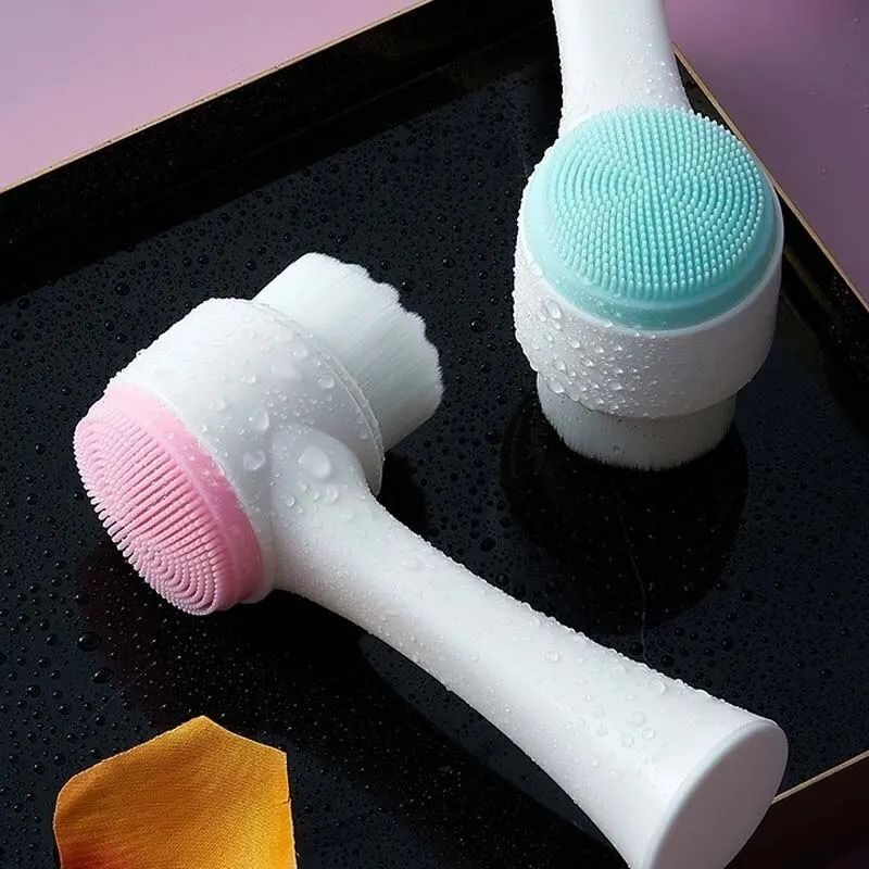 3D DoubleSided Silicone Facial Cleansing Brush For Gentle Exfoliation Massage 0