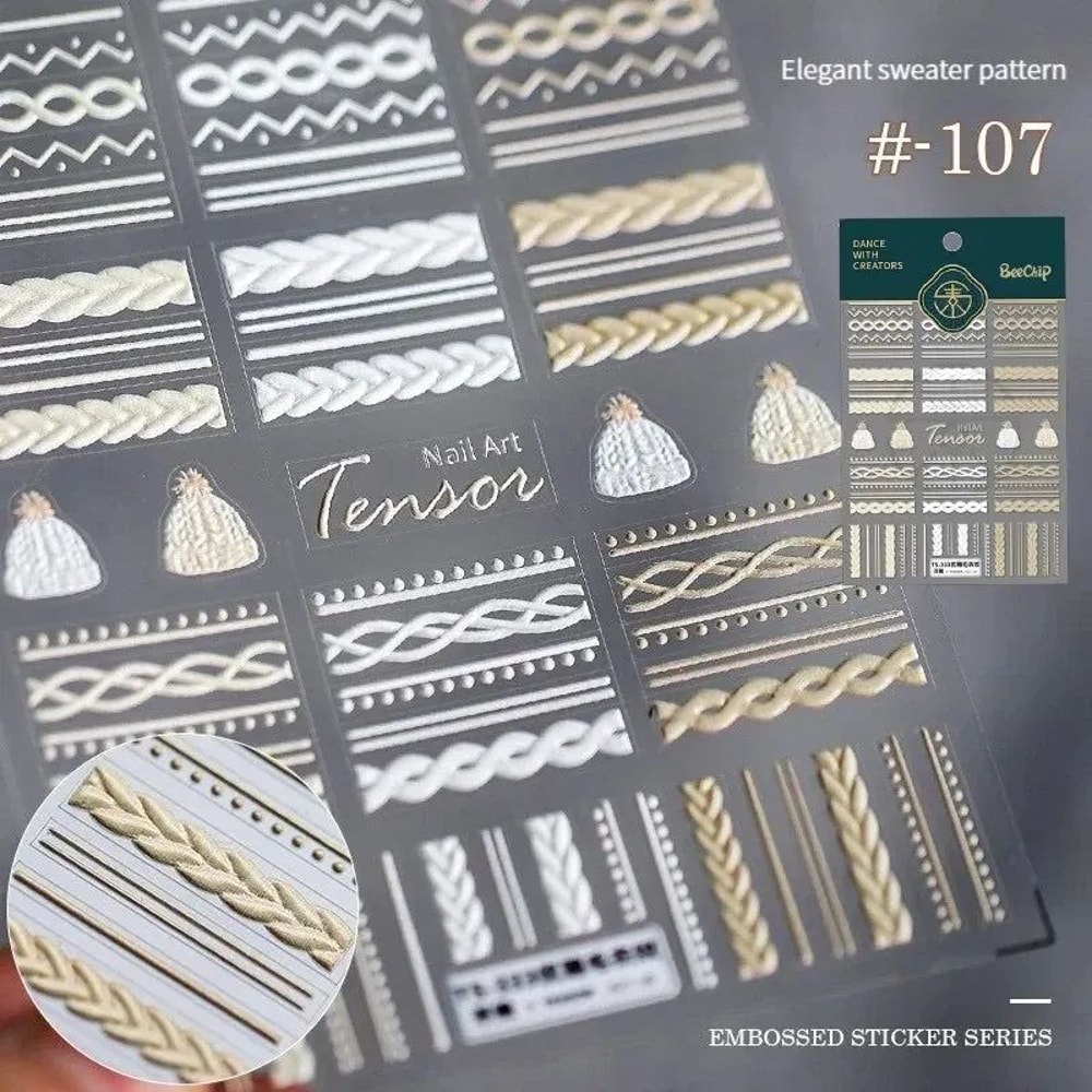 Cozy Knit 3D Nail Stickers Winter Sweater Nail Decals SelfAdhesive Embossed Nail Art Sheet 1
