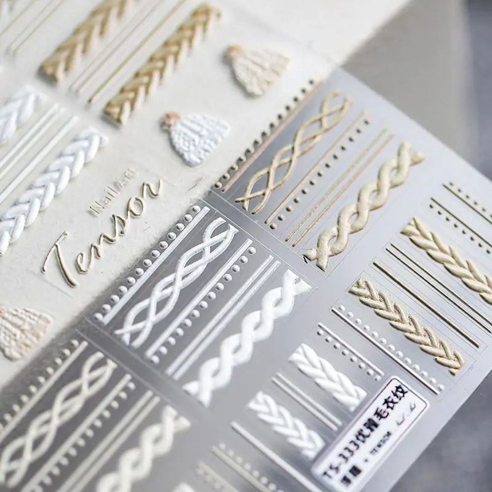 Cozy Knit 3D Nail Stickers Winter Sweater Nail Decals SelfAdhesive Embossed Nail Art Sheet 4