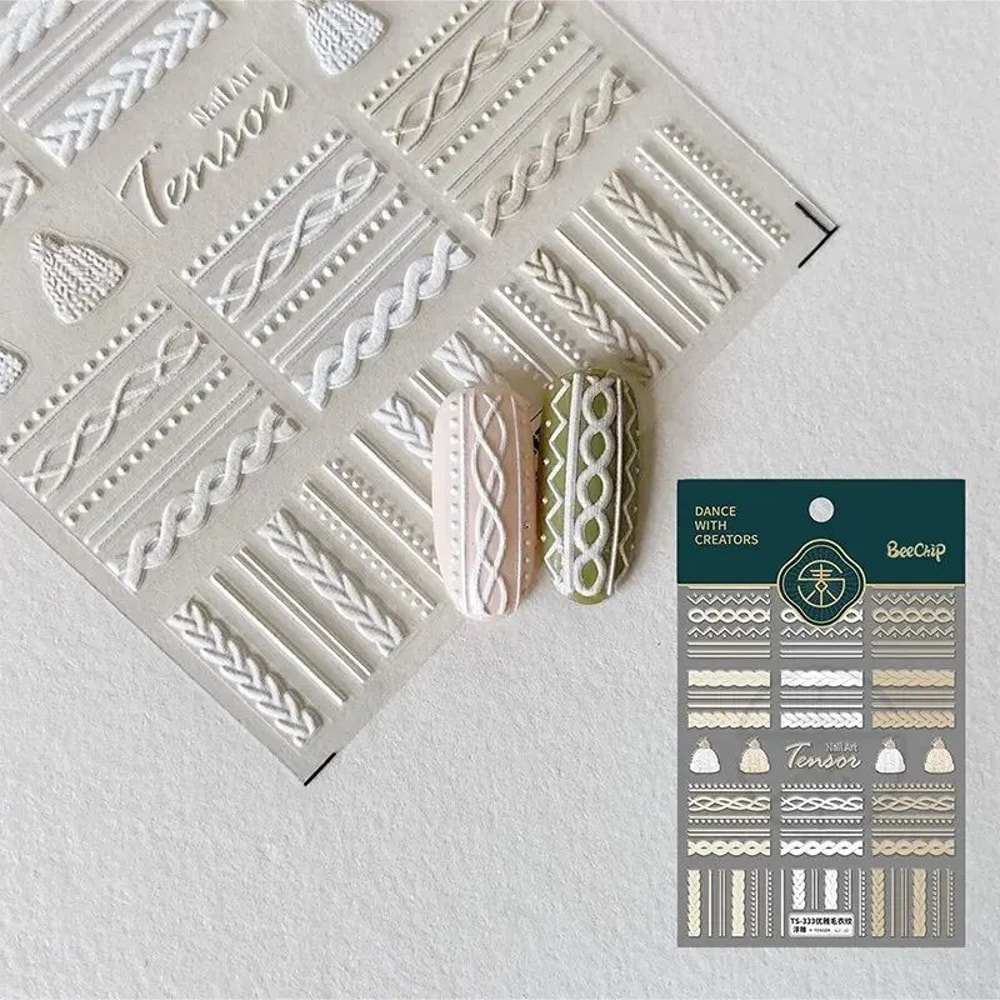 Cozy Knit 3D Nail Stickers Winter Sweater Nail Decals SelfAdhesive Embossed Nail Art Sheet 5