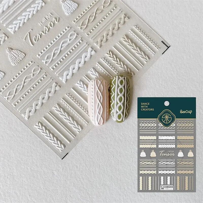 Cozy Knit 3D Nail Stickers Winter Sweater Nail Decals SelfAdhesive Embossed Nail Art Sheet 5