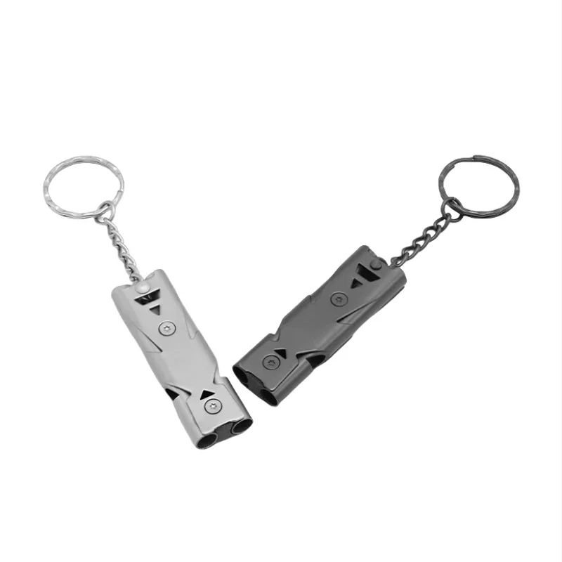 Double Pipe Emergency Whistle Keychain HighDecibel Stainless Steel Survival Whistle For Camping S 0