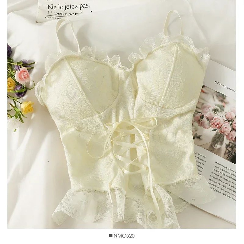 Y2K Lace Corset Crop Top Womens Bandage Camisole Tank With Sculpting Fit 4