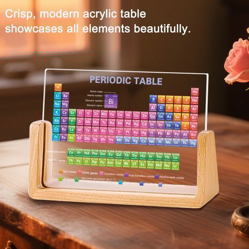 Acrylic Periodic Table With Real Elements And Wooden Base 1