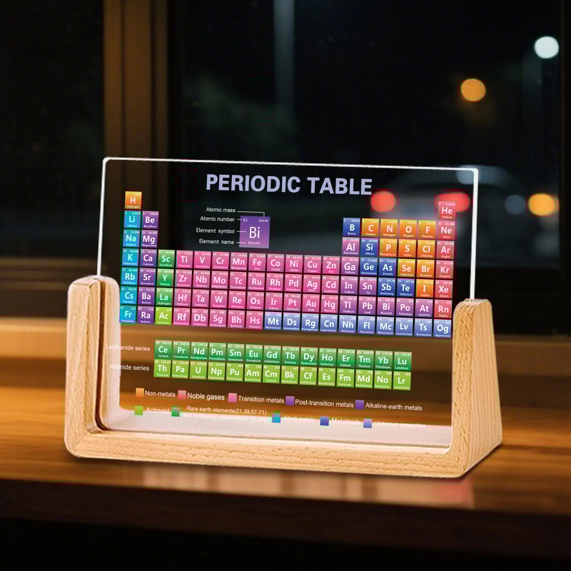 Acrylic Periodic Table With Real Elements And Wooden Base 3