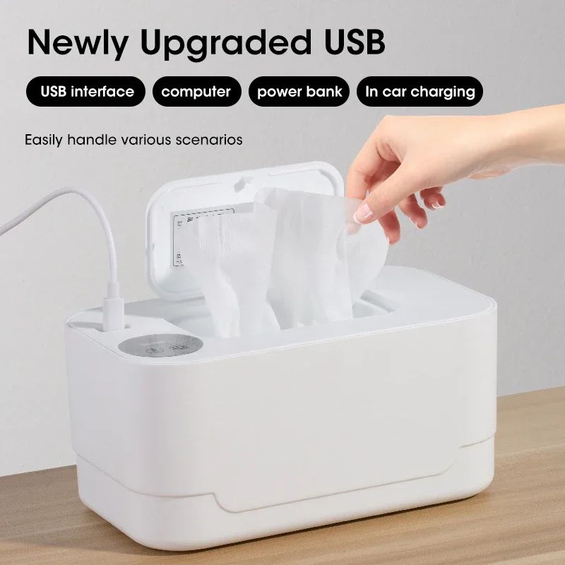 Premium Baby Wipe Warmer LED Display Wet Towel Heater Portable USB Nursery Travel Dispenser 5
