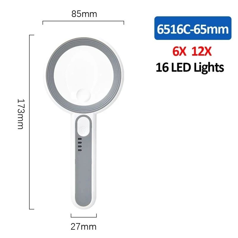 Rechargeable 12X Handheld Magnifier With LED Light 3 Modes Reading Inspection Loupe 7
