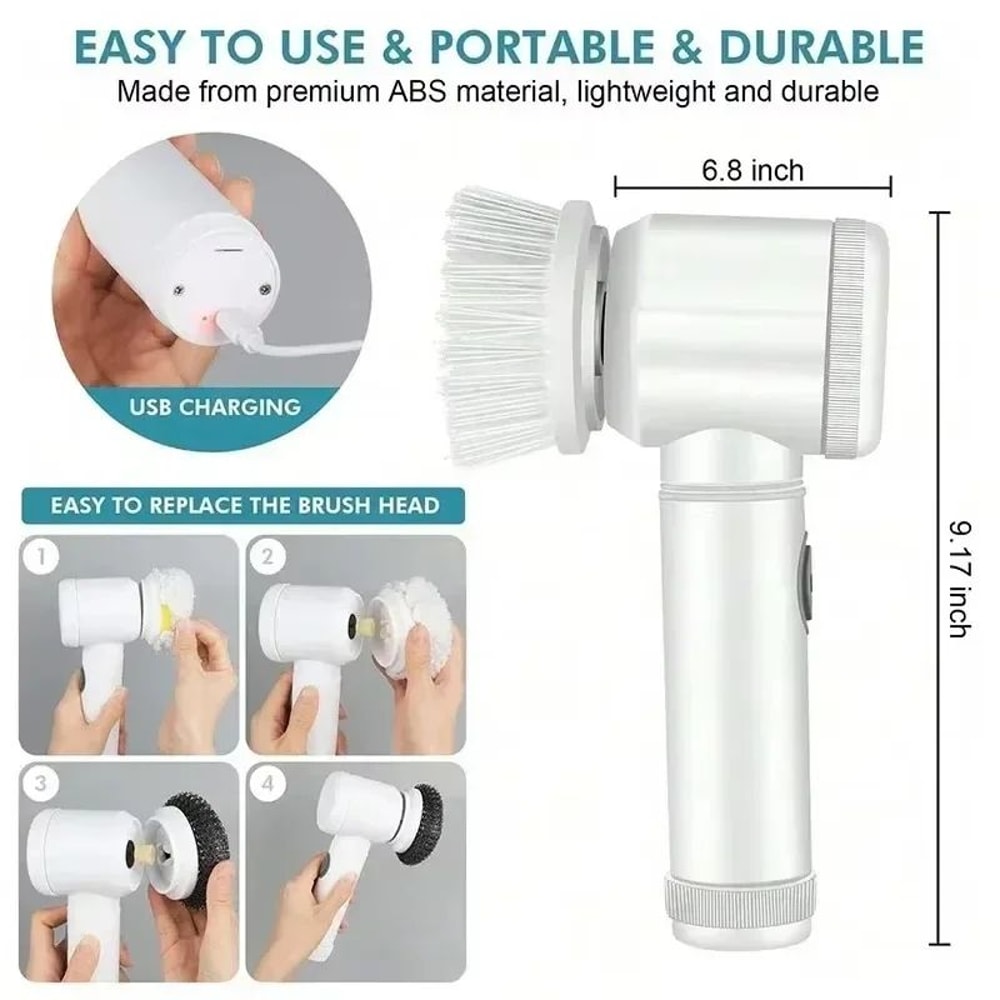 Cordless Electric Spin Scrubber With 5 Interchangeable Brush Heads 2
