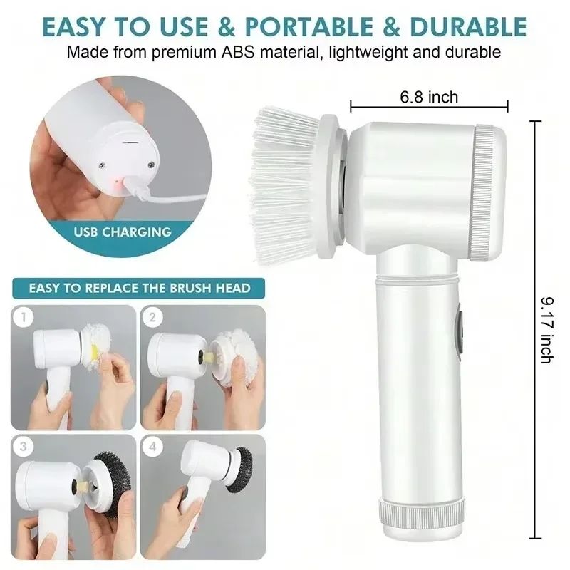 Cordless Electric Spin Scrubber With 5 Interchangeable Brush Heads 2