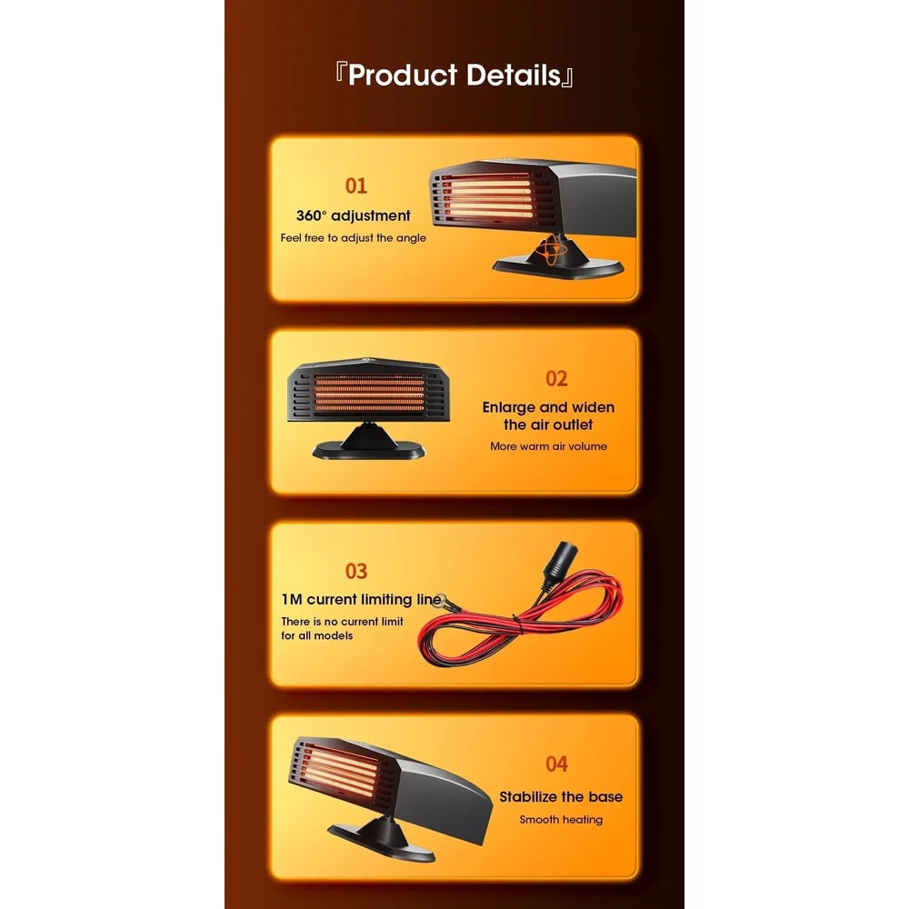12V Portable Car Heater Defroster Defogger With 360 Rotating Vent 15