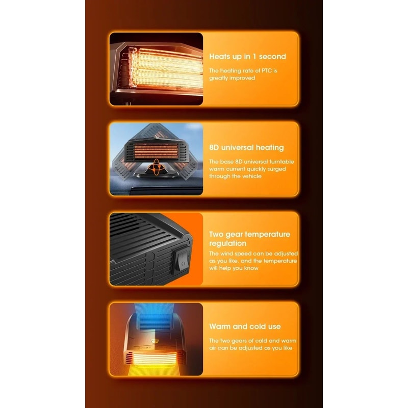 12V Portable Car Heater Defroster Defogger With 360 Rotating Vent 8