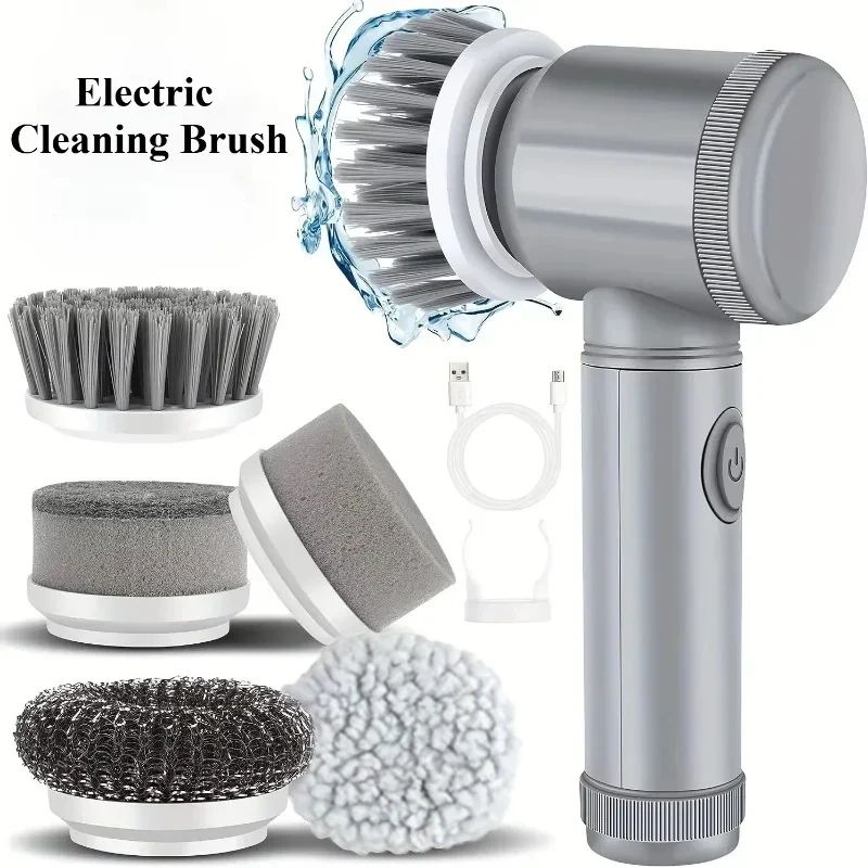 Cordless Electric Spin Scrubber With 5 Heads Rechargeable Cleaning Brush For Bathroom Tiles Grout 1