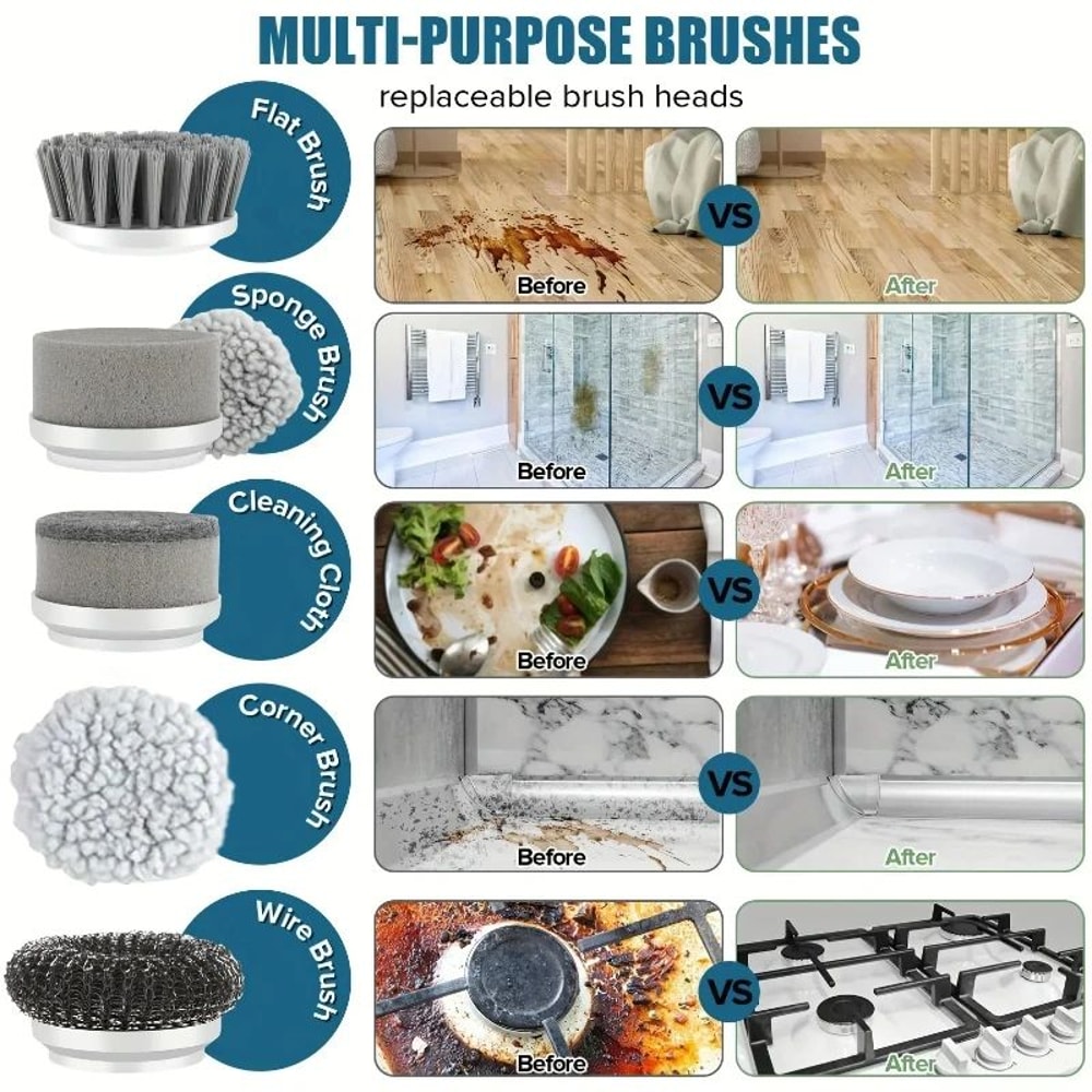 Cordless Electric Spin Scrubber With 5 Heads Rechargeable Cleaning Brush For Bathroom Tiles Grout 4