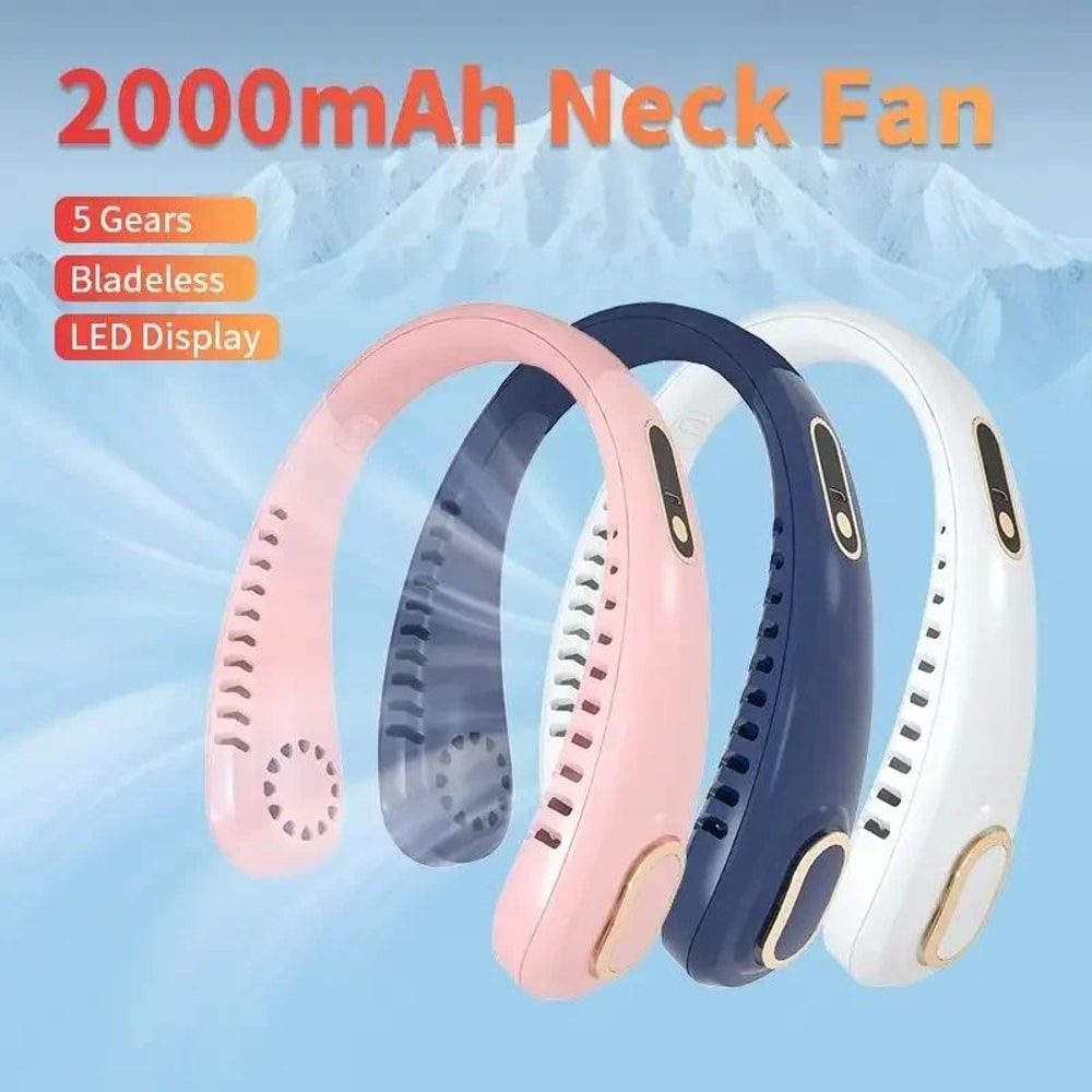 Bladeless Neck Fan With LED Display USB Rechargeable Personal Cooling Fan For Sports Travel 4
