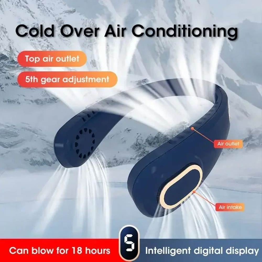 Bladeless Neck Fan With LED Display USB Rechargeable Personal Cooling Fan For Sports Travel 5