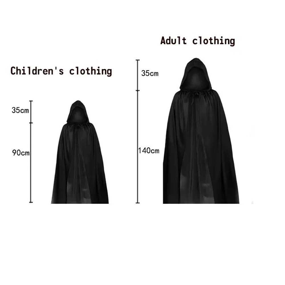 Grim Reaper Costume Set With Hooded Black Cloak Skeleton Prop Halloween Cosplay For Kids Adults 1