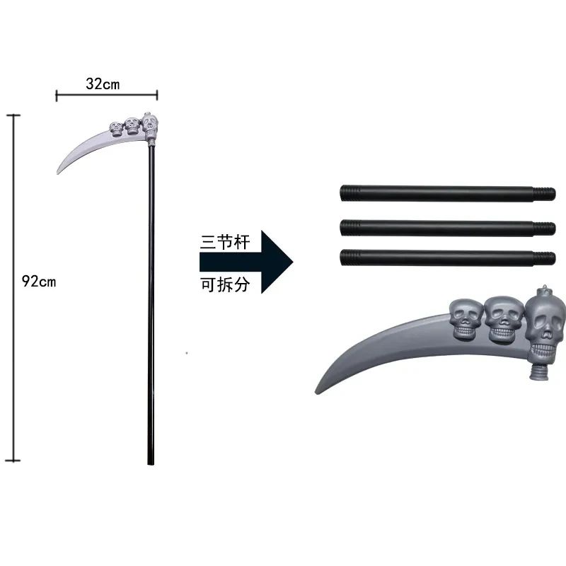 Grim Reaper Costume Set With Hooded Black Cloak Skeleton Prop Halloween Cosplay For Kids Adults 2