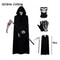 Grim Reaper Costume Set With Hooded Black Cloak Skeleton Prop Halloween Cosplay For Kids Adults 9