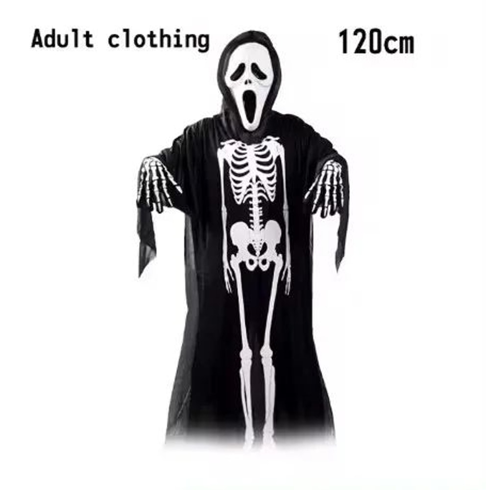 Grim Reaper Costume Set With Hooded Black Cloak Skeleton Prop Halloween Cosplay For Kids Adults 12