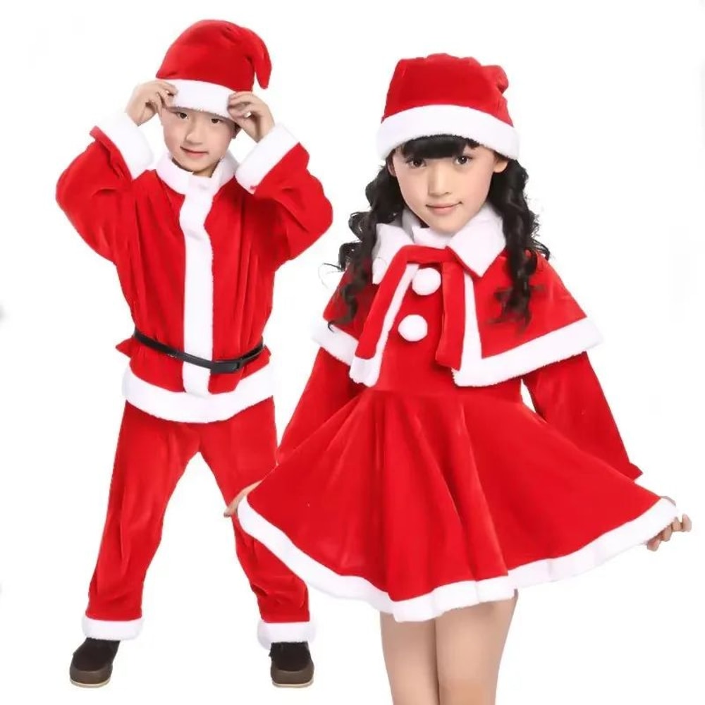 Kids Santa Costume Set Classic Red Childrens Christmas Costume For Boys Girls 0