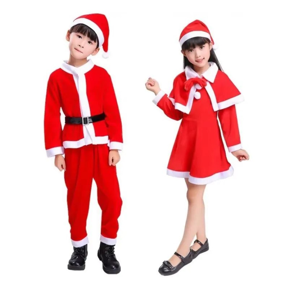 Kids Santa Costume Set Classic Red Childrens Christmas Costume For Boys Girls 1
