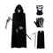 Grim Reaper Costume Set With Hooded Halloween Black Cloak Skull Mask Props Kids Adults 0