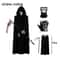 Grim Reaper Costume Set With Hooded Halloween Black Cloak Skull Mask Props Kids Adults 6