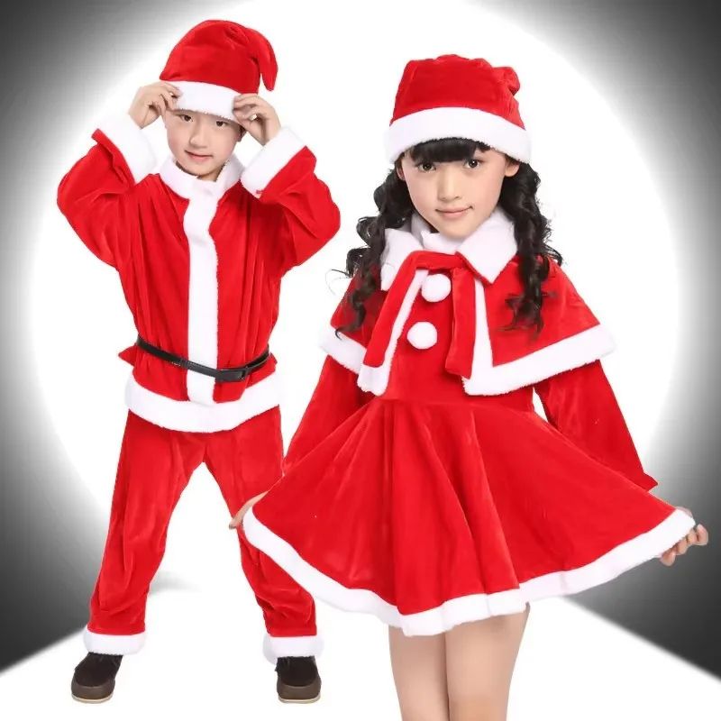 Kids Christmas Santa Costume Classic Red Holiday RolePlay Outfit For Boys Girls 0