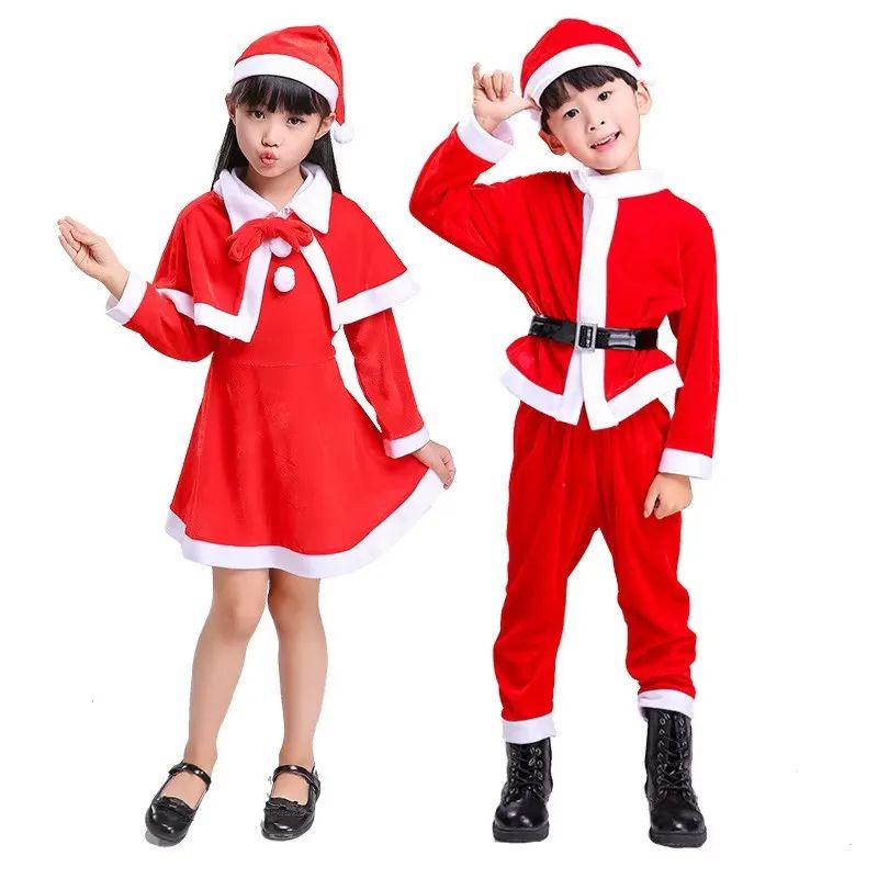 Kids Christmas Santa Costume Classic Red Holiday RolePlay Outfit For Boys Girls 2